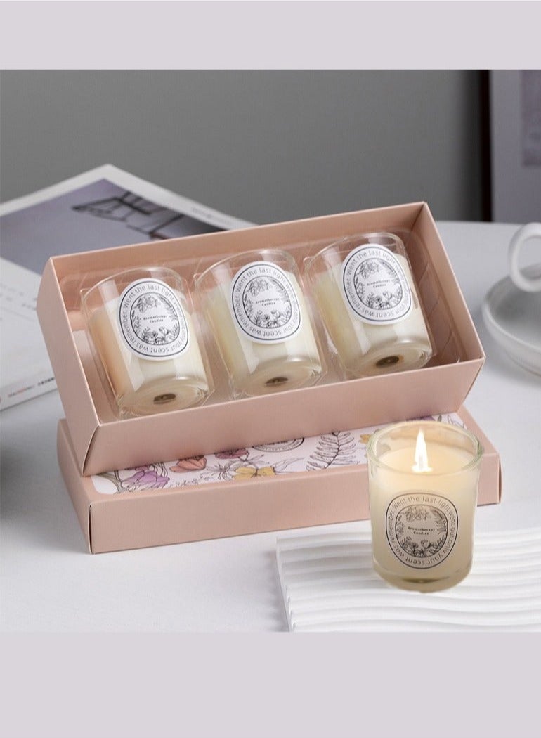 طقم من 3 شموع معطرة، ثلاث روائح مختلفة، اللون: أبيض (زهري) - Image 1